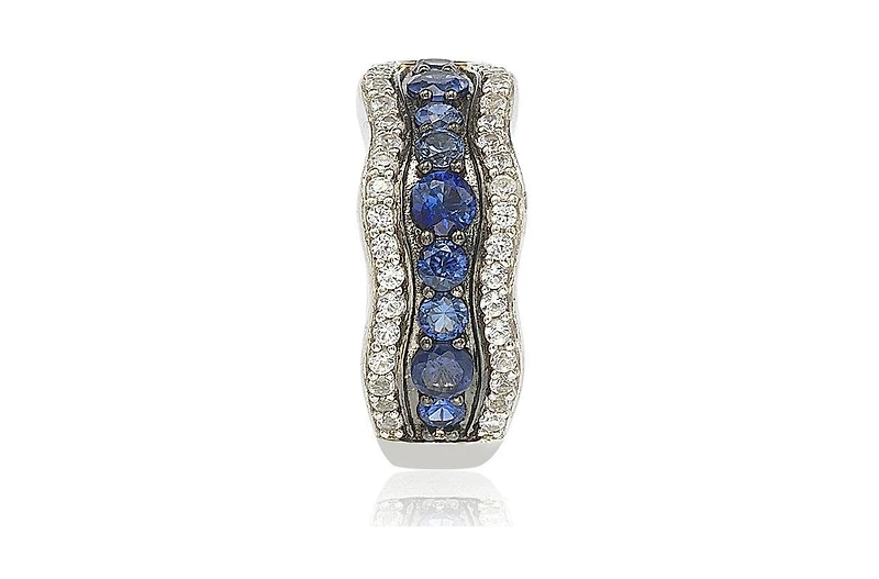 Suzy Levian New York Sterling Silver Sapphire & Created White 9 Stone Curvy Frame Ring