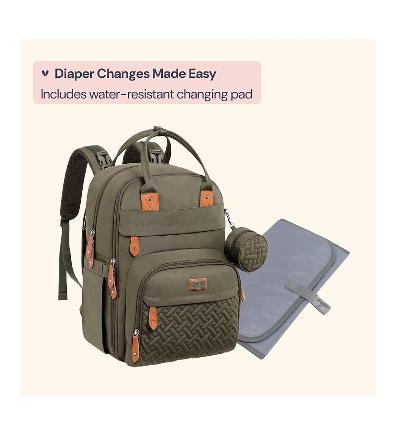 BabbleRoo Toddler Diaper Bag Backpack Stylish 26L Hands Free with Changing Pad, Stroller Straps & Water-Resistant, Safari, Large