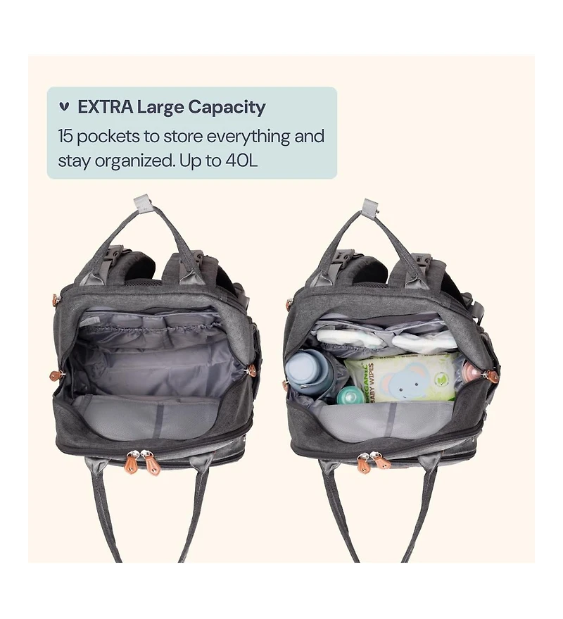 BabbleRoo Toddler Diaper Bag Backpack Stylish 26L Hands Free with Changing Pad, Stroller Straps & Water-Resistant, Safari, Large