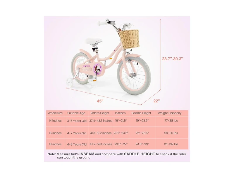 Akiudex 16 Inch Kids Bike with Basket Adjustable Seat Training Wheels and Dual Brake System