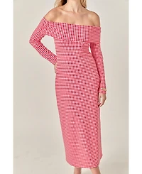 English Factory Women's Gingham Off The Shoulder Midi Dress