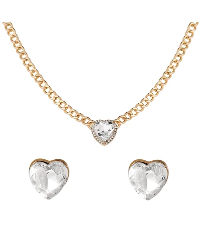 Jessica Simpson Gold-Tone Heart Pendant Necklace & Crystal Stud Earring Set