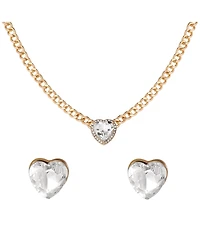 Jessica Simpson Gold-Tone Heart Pendant Necklace & Crystal Stud Earring Set