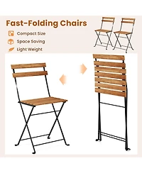 Gymax 5 Pcs Patio Acacia Wood Dining Set w/ 4 Folding Chairs Slatted Seat & Tabletop
