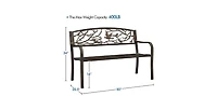 Slickblue Cast Iron Garden Bench with Metal Finish and Bird Pattern Backrest for Outdoor Use