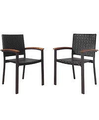 Costway Outdoor Patio Pe Rattan Dining Chairs Armrest Stackable Garden