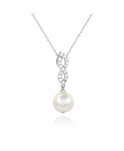Suzy Levian Sterling Silver Pearl and White Sapphire Infinity Pendant