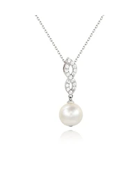 Suzy Levian Sterling Silver Pearl and White Sapphire Infinity Pendant