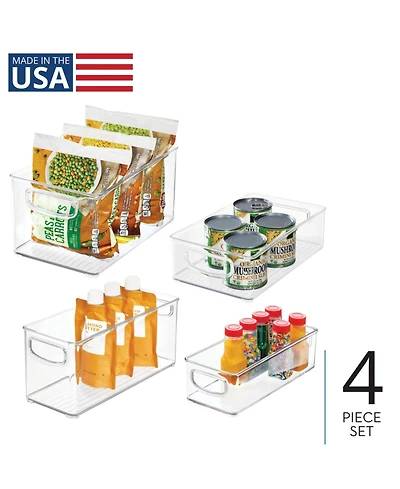iDesign Plastic Stackable Pantry Bins with Handles, 4 Pack, Clear