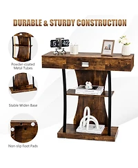 Console Table with Drawer and 2-Tier Shelves for Entryway Living Room