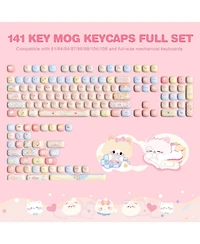 Yunzii Cute Pink Kitten Custom Keycaps, 141 Keys Dye Sub Pbt Mog Profile Keycap Set for Mechanical Gaming Keyboards