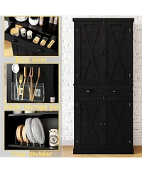 Ironck Kitchen Pantry Storage Cabinet 72.6" H, with Barn Doors, Drawer, Black
