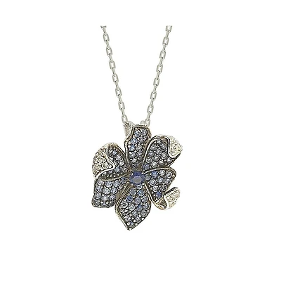 Suzy Levian New York Sterling Silver Sapphire & Created White Flower Petal Pendant Necklace