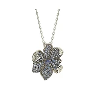 Suzy Levian New York Sterling Silver Sapphire & Created White Flower Petal Pendant Necklace