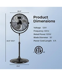 Mecale 18 Inches High Velocity Pedestal Fan with 3 Speeds and Adjustable Height