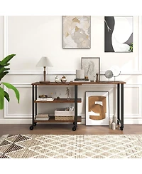 Mecale Patented 360 Free Rotating Sofa Side Table with Storage Shelves and Casters