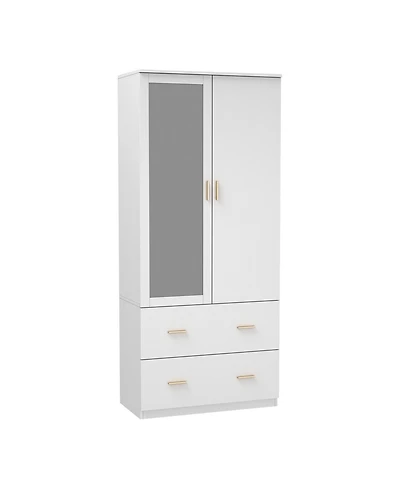 Wardrobe with Mirror and 2-Door 2-Drawer, Bedroom Armoire, Closet