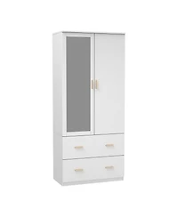 Wardrobe with Mirror and 2-Door 2-Drawer, Bedroom Armoire, Closet