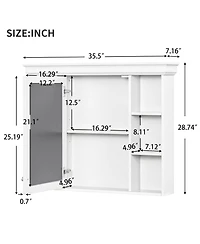Casainc 35" x 28" Wall Mounted Medicine Cabinet with Mirror Door and 6 Open Shelves, Modern Bathroom Cabinet