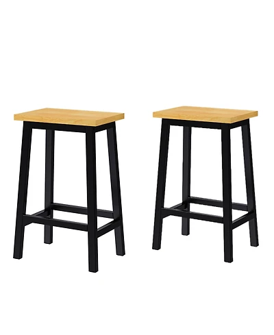 Casainc Solid Wood Bar Stools, Set of 2, 25.6" High with Footrests, Farmhouse Style Kitchen Counter Height Chairs