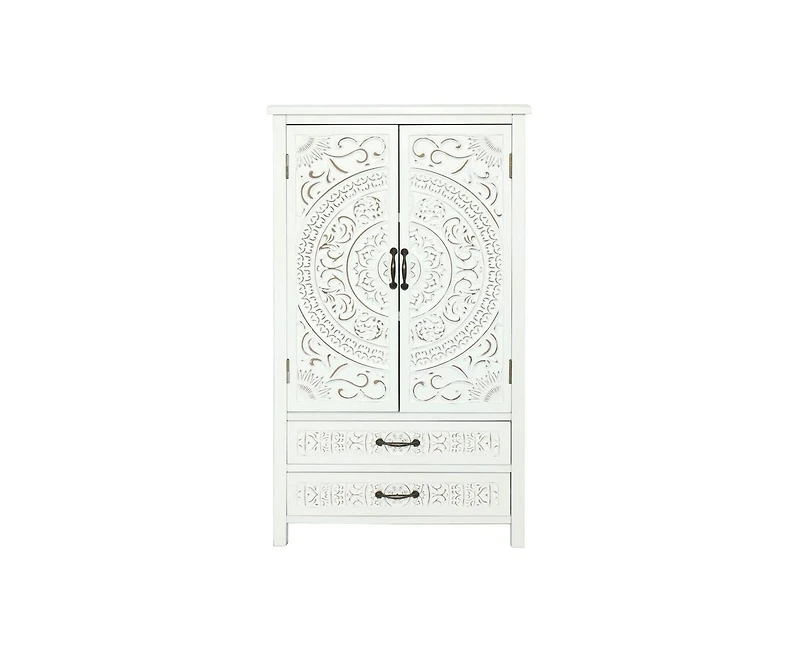 Casainc 27" Accent Tall White Storage Cabinet with Two Doors and Two Drawers