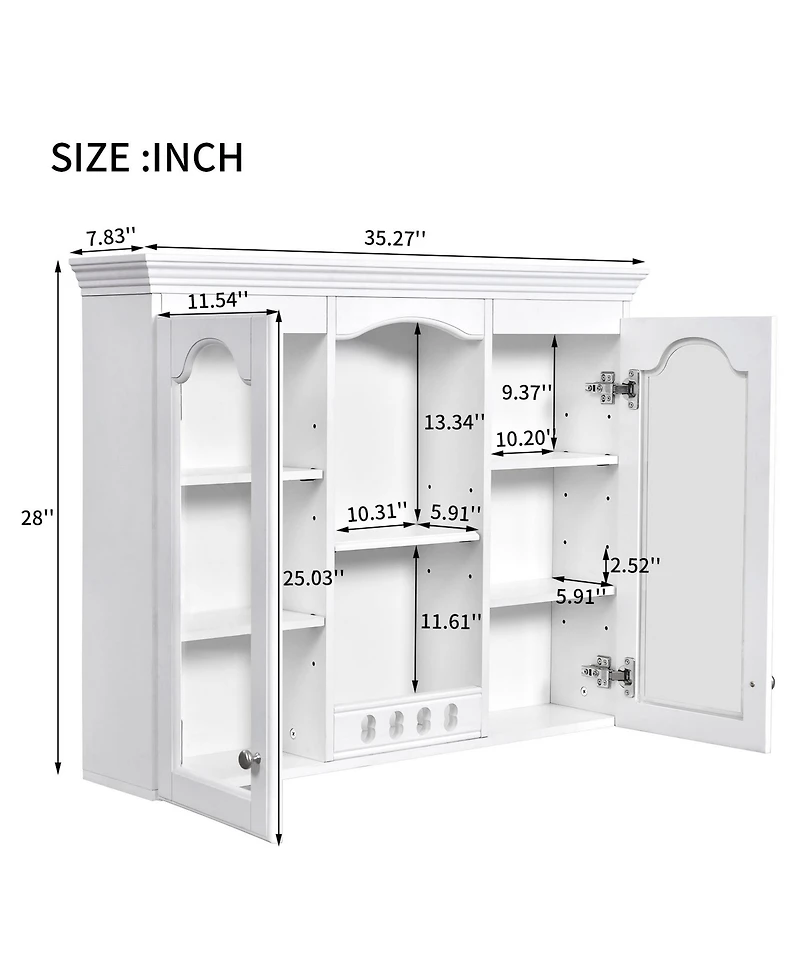 Casainc Wall Mounted Medicine Cabinet with 2 Glass Doors, Over Sink Storage with Ample Space