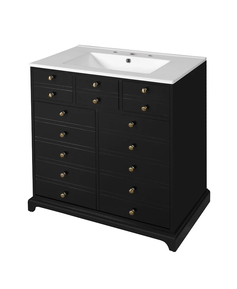 Casainc 30" Freestanding Vanity With Ceramic Sink Combo, 2 Drawers and Soft-Close Doors
