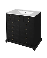 Casainc 30" Freestanding Vanity With Ceramic Sink Combo, 2 Drawers and Soft-Close Doors