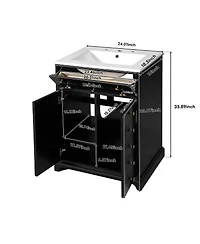 Casainc 24" Bathroom Vanity With Ceramic Sink, 1 Drawer and 2 Soft-Close Doors for Small Spaces