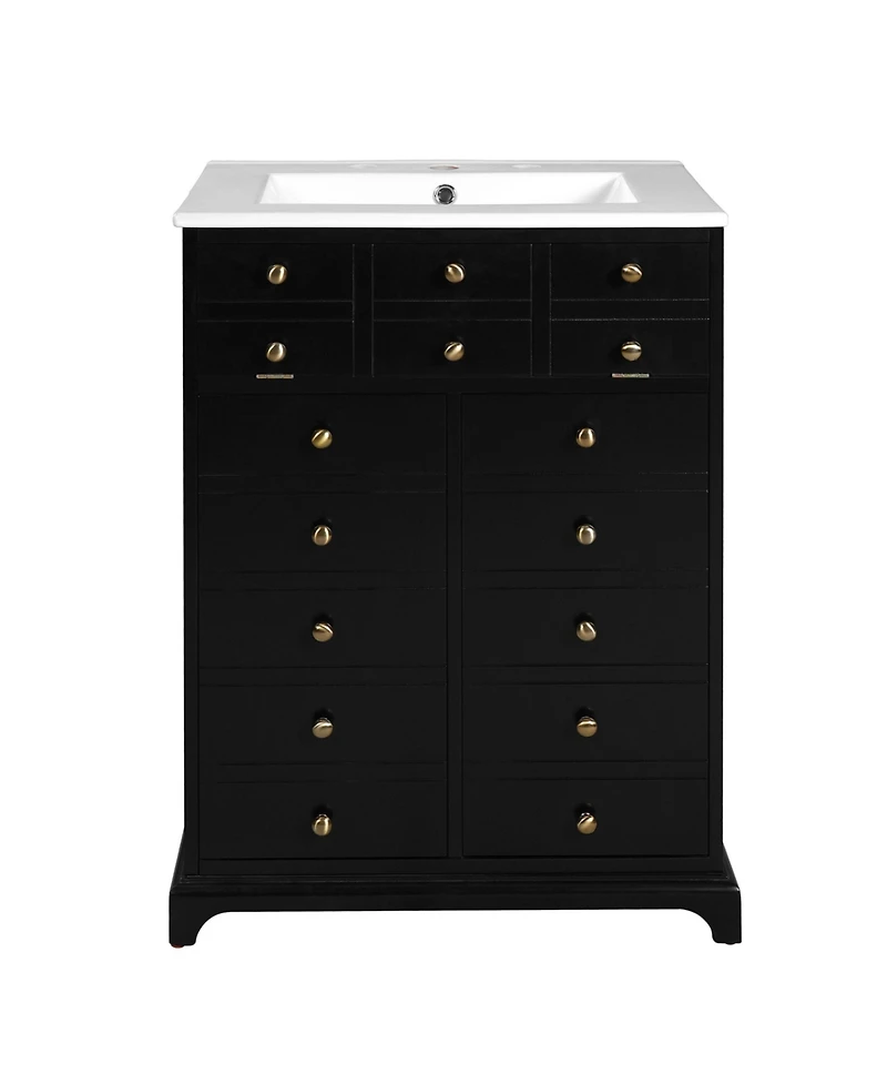 Casainc 24" Bathroom Vanity With Ceramic Sink, 1 Drawer and 2 Soft-Close Doors for Small Spaces