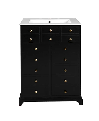 Casainc 24" Bathroom Vanity With Ceramic Sink, 1 Drawer and 2 Soft-Close Doors for Small Spaces