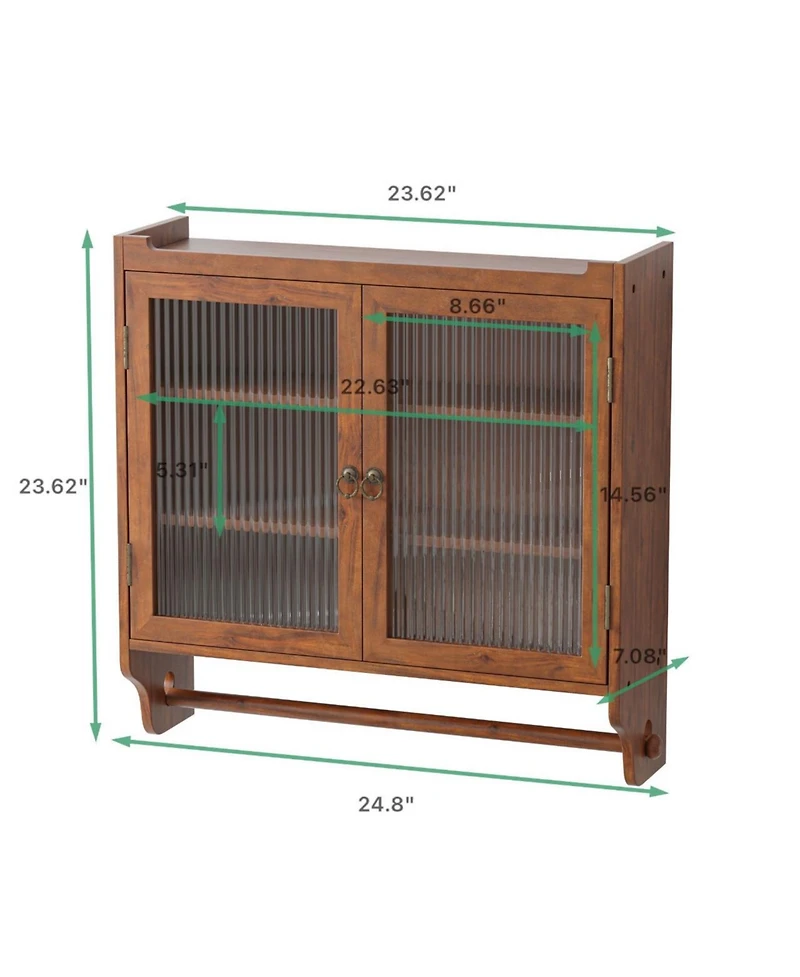 Casainc 24.8" Vintage Double Door Wall Cabinet With Glass Doors, 3 Tiers and Towel Rack