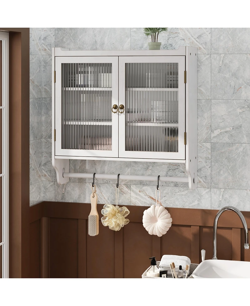 Casainc 24.8" Vintage Wall Cabinet With Glass Doors, 3 Storage Shelves and Bottom Towel Rack