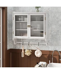 Casainc 24.8" Vintage Wall Cabinet With Glass Doors, 3 Storage Shelves and Bottom Towel Rack