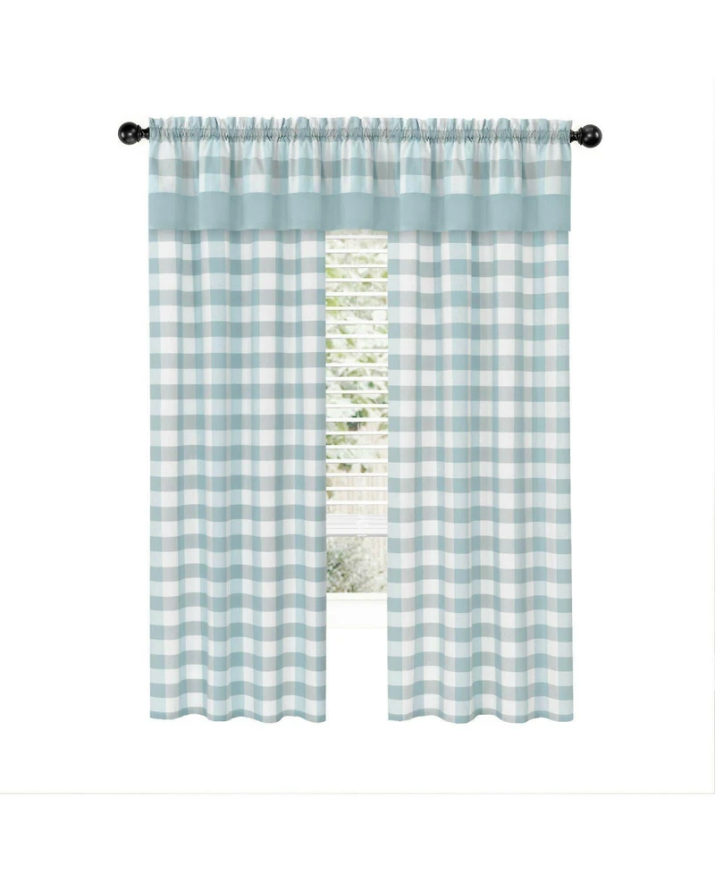 Kate Aurora Modern Country Farmhouse 3 Piece Buffalo Check Plaid Window Curtains & Valance Set