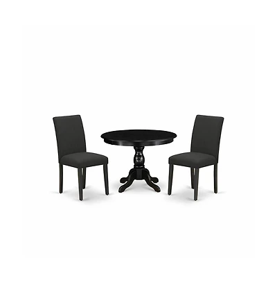 East West Furniture 3 Piece Kitchen Table Set - Black Dinner Table and 2 Black Linen Fabric Parsons Dining Chairs with High Back