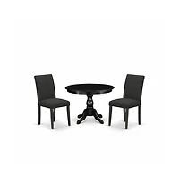 East West Furniture 3 Piece Kitchen Table Set - Black Dinner Table and 2 Black Linen Fabric Parsons Dining Chairs with High Back