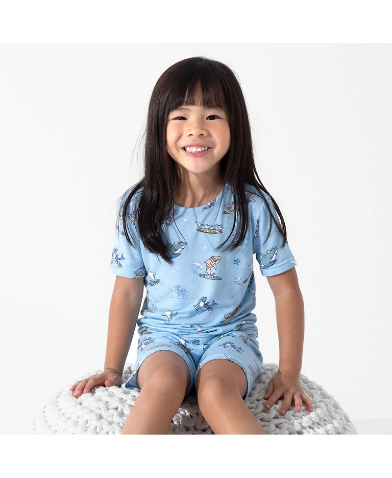Bellabu Bear Kids Unisex Shark School 2-Piece Short Sleeve & Shorts Pajama Set