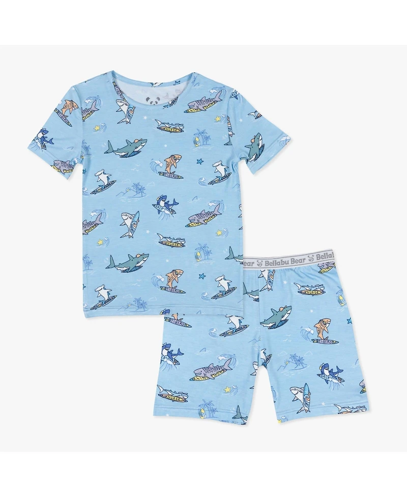 Bellabu Bear Kids Unisex Shark School 2-Piece Short Sleeve & Shorts Pajama Set
