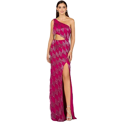 Lara Women's One Shoulder Fringe Gown