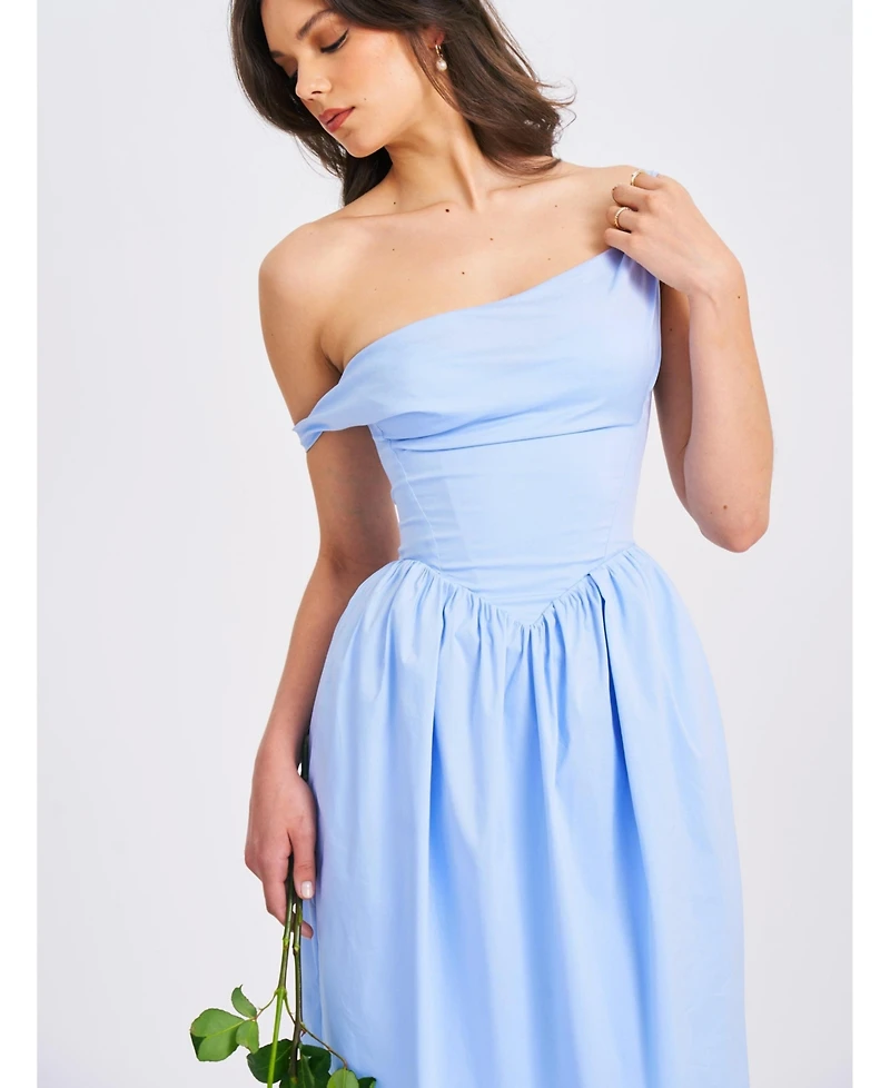 Miss Circle Women Reina Blue Drop Waist Corset Midi Dress