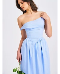 Miss Circle Women Reina Blue Drop Waist Corset Midi Dress
