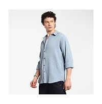 Campus Sutra Men's Cornflower Blue Cubic-Textured Oversized Shirt