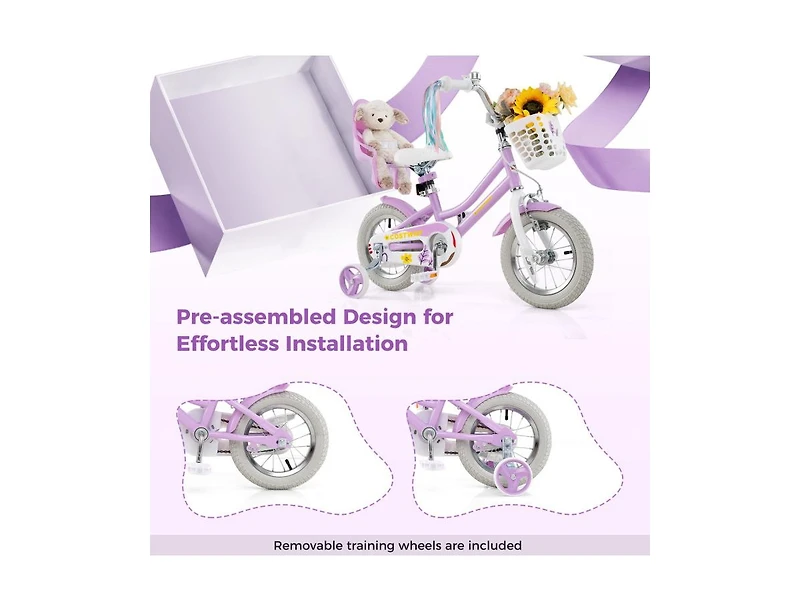 Akiudex Kids Bike with Basket and Doll Seat for Girls Ages 3 to 8