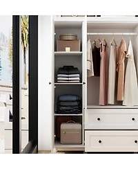 Homsee Modern Nordic style minimalist 4-door 2-drawer armoire, white wardrobe, bedroom closet
