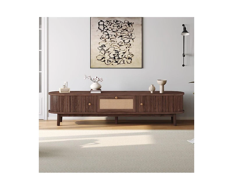 Casainc Modern Storage Cabinet Farmhouse Tv Stand with Rattan Drawer