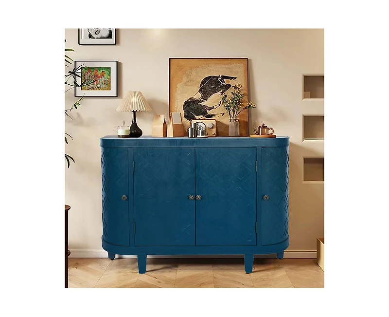 Casainc 47.5" Oval Storage Cabinet with 4 Doors Fluted Accent Cabinet with Curvy Edge