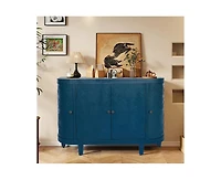 Casainc 47.5" Oval Storage Cabinet with 4 Doors Fluted Accent Cabinet with Curvy Edge