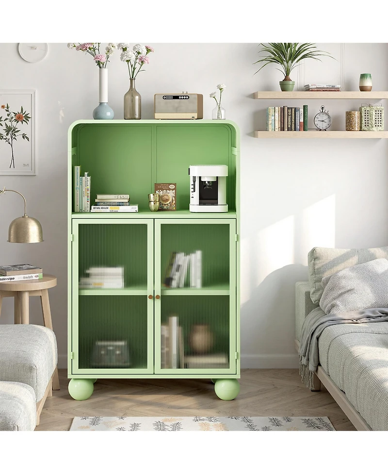 Casainc 45.28" Freestanding Bathroom Floor Cabinet With Glass Door and Open Storage Shelves