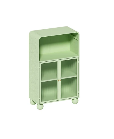 Casainc 45.28" Freestanding Bathroom Floor Cabinet With Glass Door and Open Storage Shelves